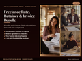 Freelance rate, retainer and invoice bundle cover with images of freelancers meeting clients and working