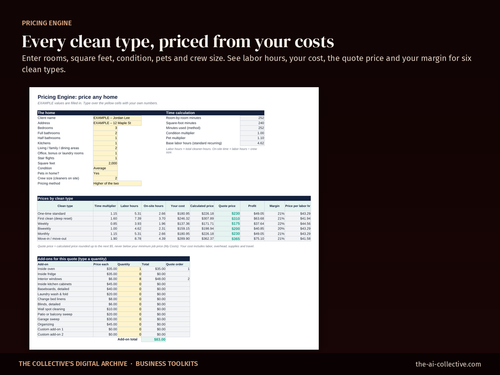 Cleaning pricing calculator sheet pricing six types of clean from your costs