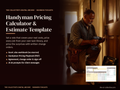 Handyman pricing calculator and estimate template cover with a handyman fixing a door with a drill