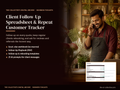 Client follow-up spreadsheet and repeat customer tracker cover with a flower shop owner calling a customer