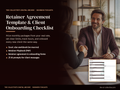 Retainer agreement template and client onboarding checklist cover with a consultant welcoming a new client