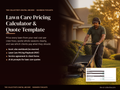 Lawn care pricing calculator and quote template cover with a lawn care pro mowing a front lawn