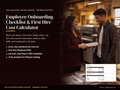 Employee onboarding checklist and first hire cost calculator cover with an owner welcoming a new employee