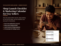 Shop launch checklist and marketing calendar for Etsy sellers cover with a potter photographing his mugs