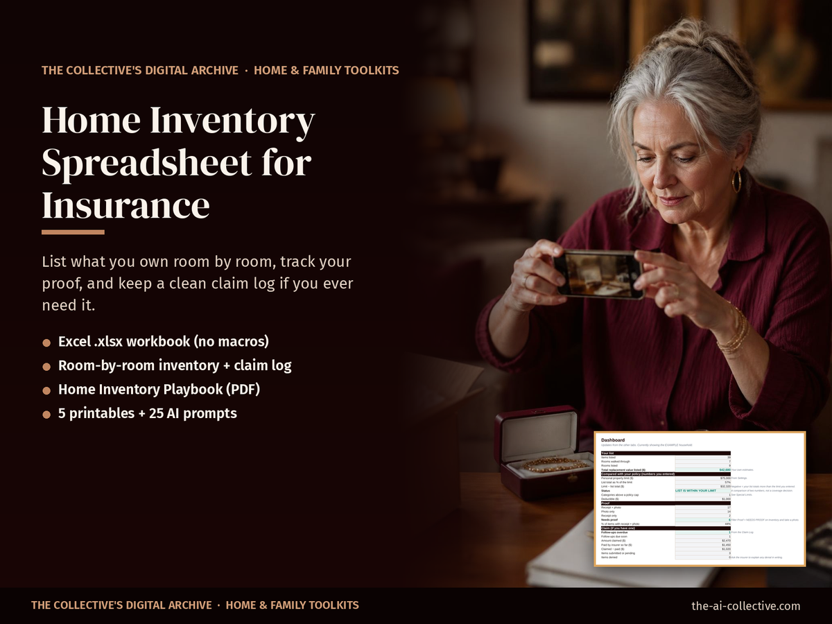 Home inventory spreadsheet for insurance cover with a woman photographing her belongings with a phone