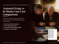 Assisted living vs in-home care cost comparison cover with a man and his elderly father comparing care options