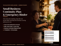 Small business continuity plan and emergency binder cover with a cafe owner handing keys to an employee