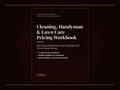 Cleaning, handyman and lawn care pricing workbook cover with job costing worksheets and quote templates