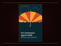 Book cover: a huge orange-and-red umbrella shields the lower half of a deep teal cover from slanting pale-blue rain; the title New Insurance Agent Guide appears in large cream serif letters beneath it.