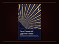 Book cover: on midnight navy, gold sunburst rays and thin orbit rings surround a north-pointing compass arrow; the title New Financial Advisor Guide sits below in large cream serif letters.
